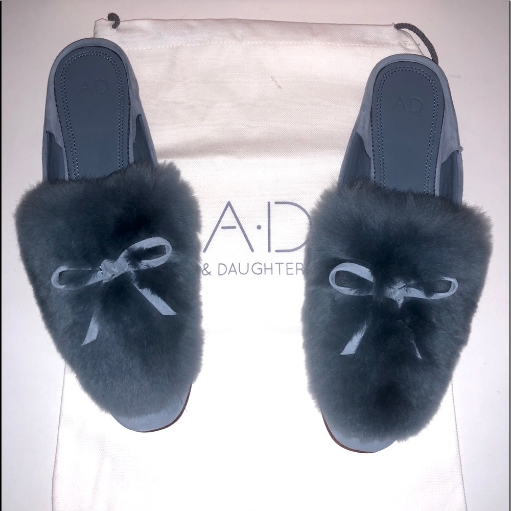 NWT A*D & DAUGHTERS ”Grigon” Suede & Real Fur Mules Slip Ons Shoes - Picture 3 of 9